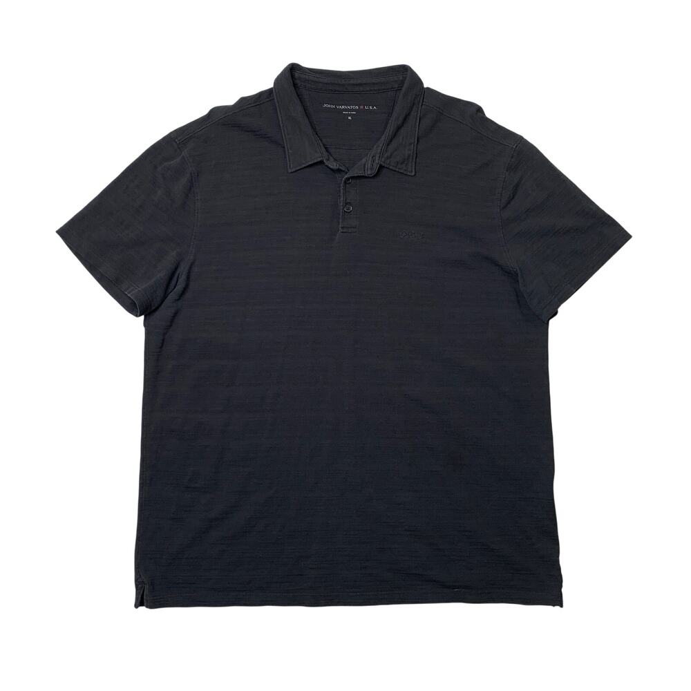 John Varvatos Shirt Mens XL Slim Fit Black Short Sleeve Polo Textured Striped